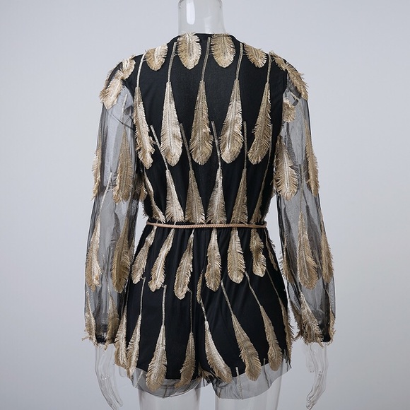 NEW! Black and Gold Sheer Romper - Picture 4 of 8